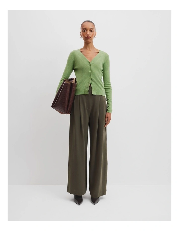 Australian Merino Wool Silk Cardigan in Basil image 3