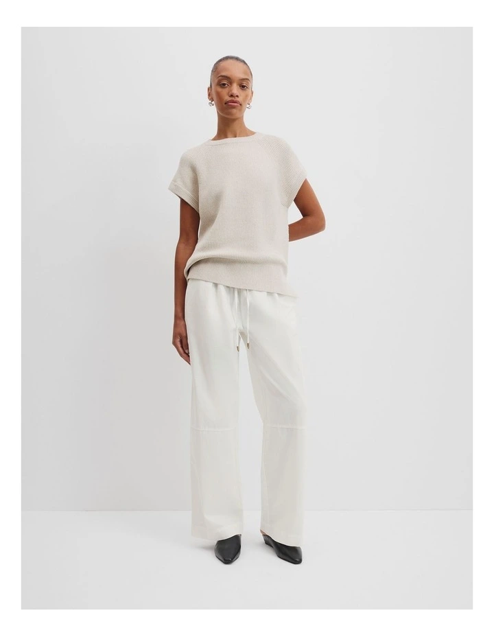 Short Sleeve Longline Knit T-shirt in Chalk Marle image 2