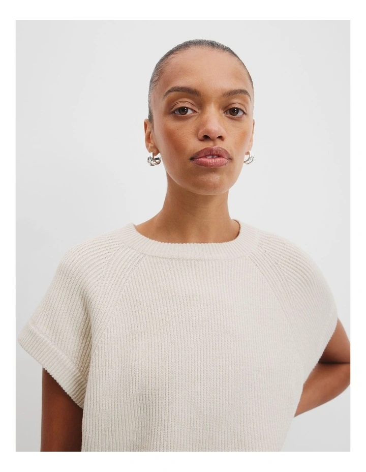Short Sleeve Longline Knit T-shirt in Chalk Marle image 3
