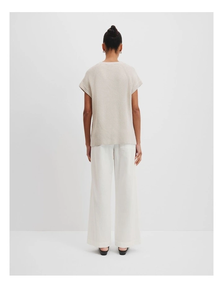 Short Sleeve Longline Knit T-shirt in Chalk Marle image 4