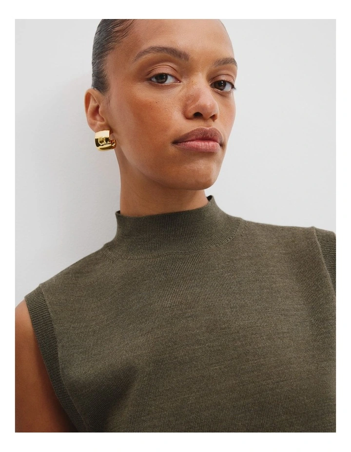 Australian Merino Wool Mock Neck Knit in Kelp image 1
