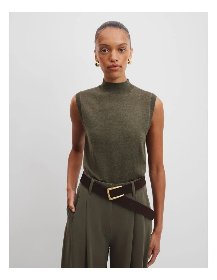 Australian Merino Wool Mock Neck Knit in Kelp image 2