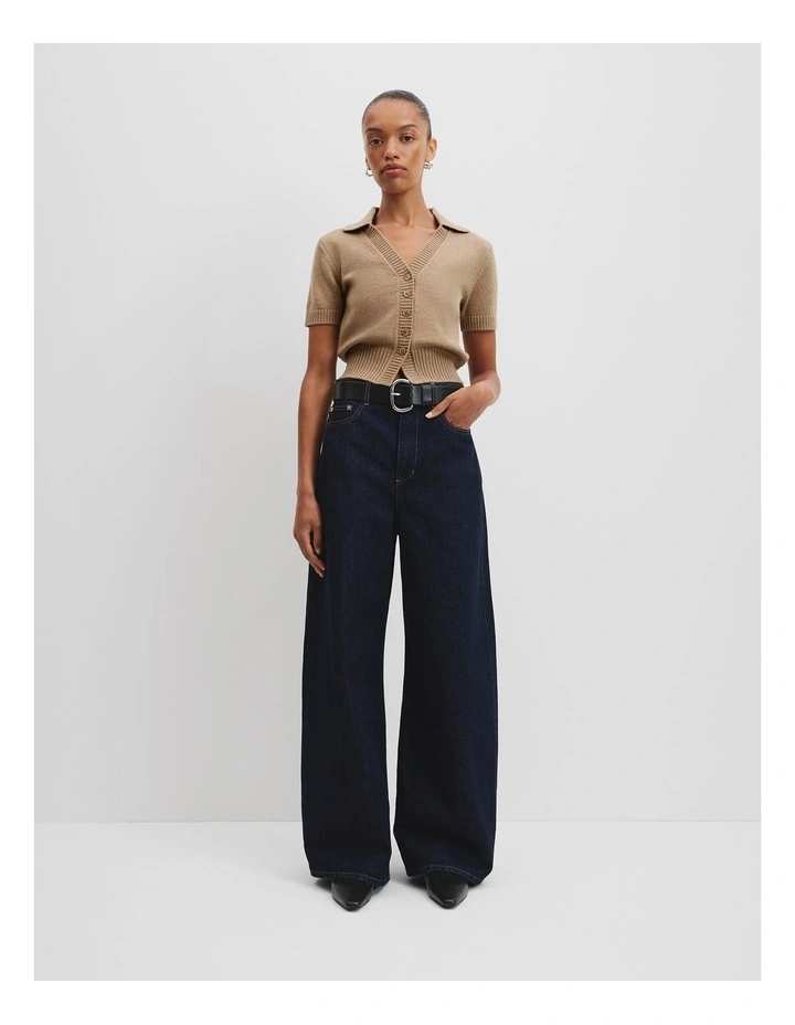 Short Sleeve Polo Knit Jumper in Cobblestone Marle image 2