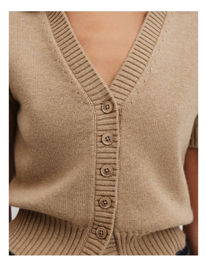 Short Sleeve Polo Knit Jumper in Cobblestone Marle image 3