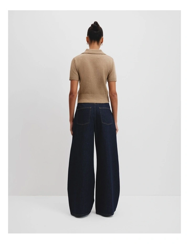 Short Sleeve Polo Knit Jumper in Cobblestone Marle image 4