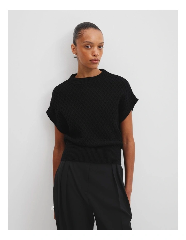 Honeycomb Knit Vest in Black image 1