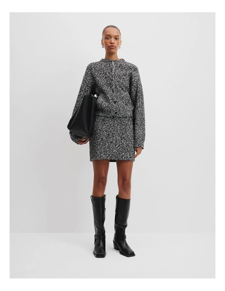 Tweed Knit Bomber Jacket in Black Marle image 1