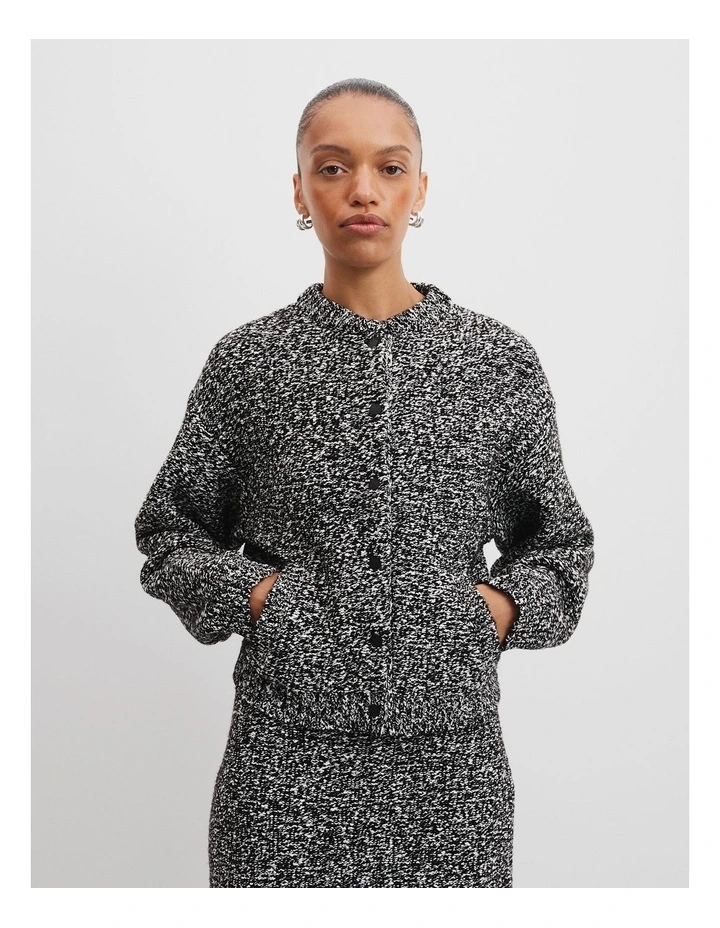 Tweed Knit Bomber Jacket in Black Marle image 2