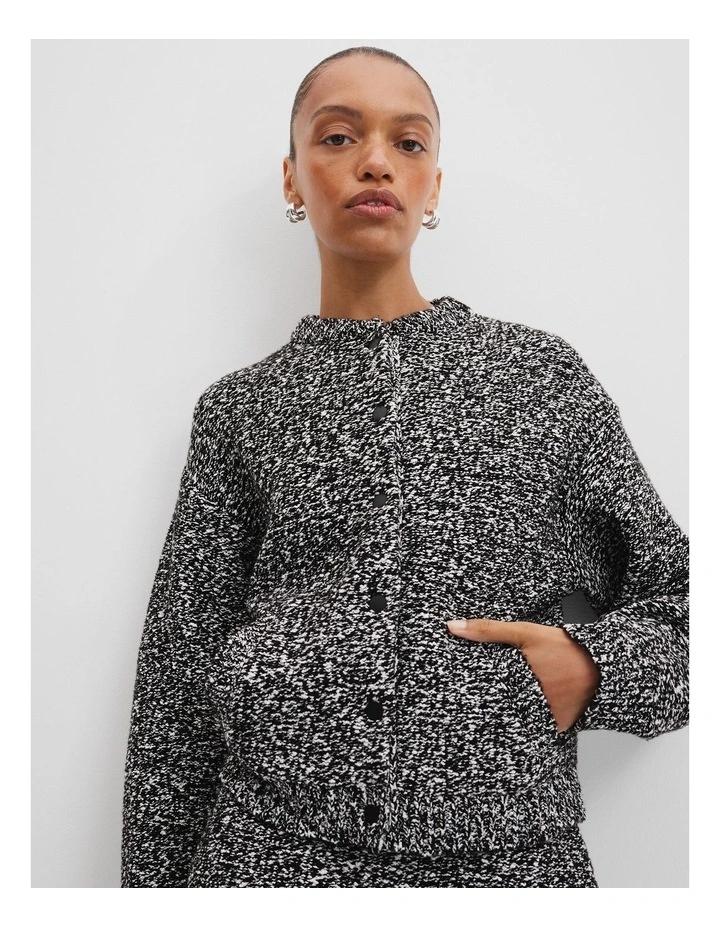 Tweed Knit Bomber Jacket in Black Marle image 3