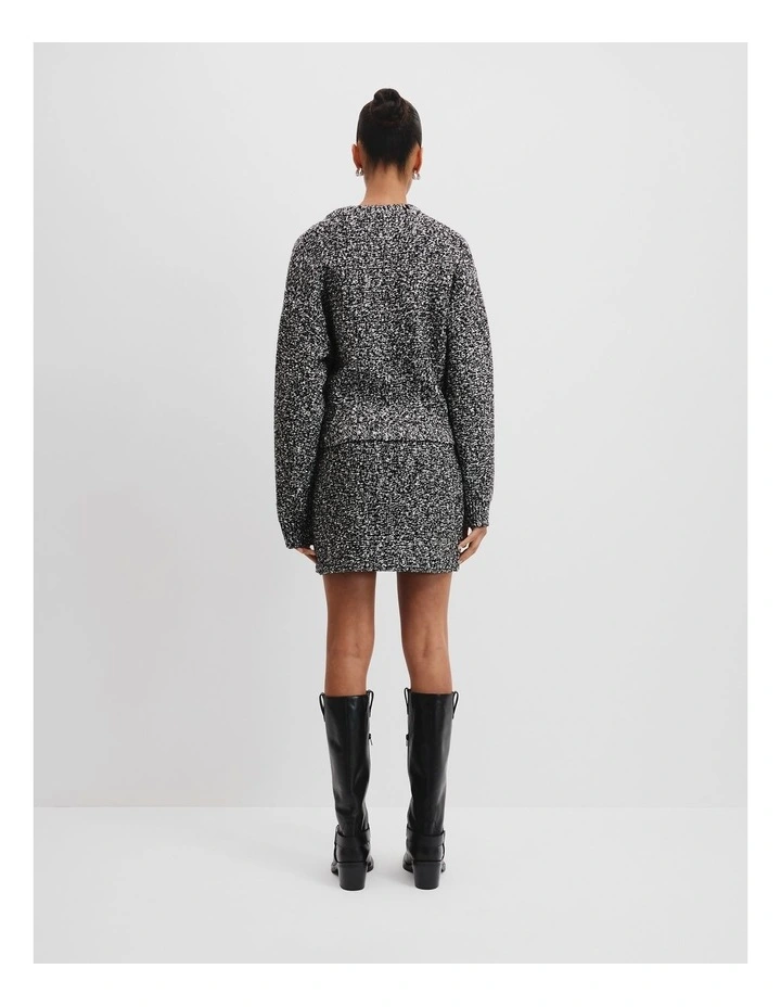 Tweed Knit Bomber Jacket in Black Marle image 4