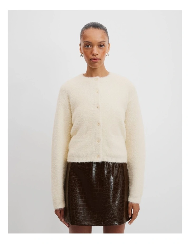 Fluffy Knit Cardigan in Bone image 1