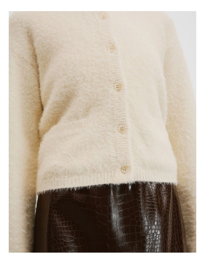 Fluffy Knit Cardigan in Bone image 2