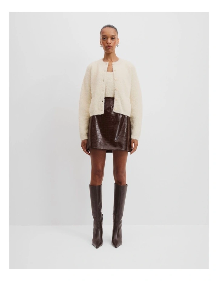 Fluffy Knit Cardigan in Bone image 3