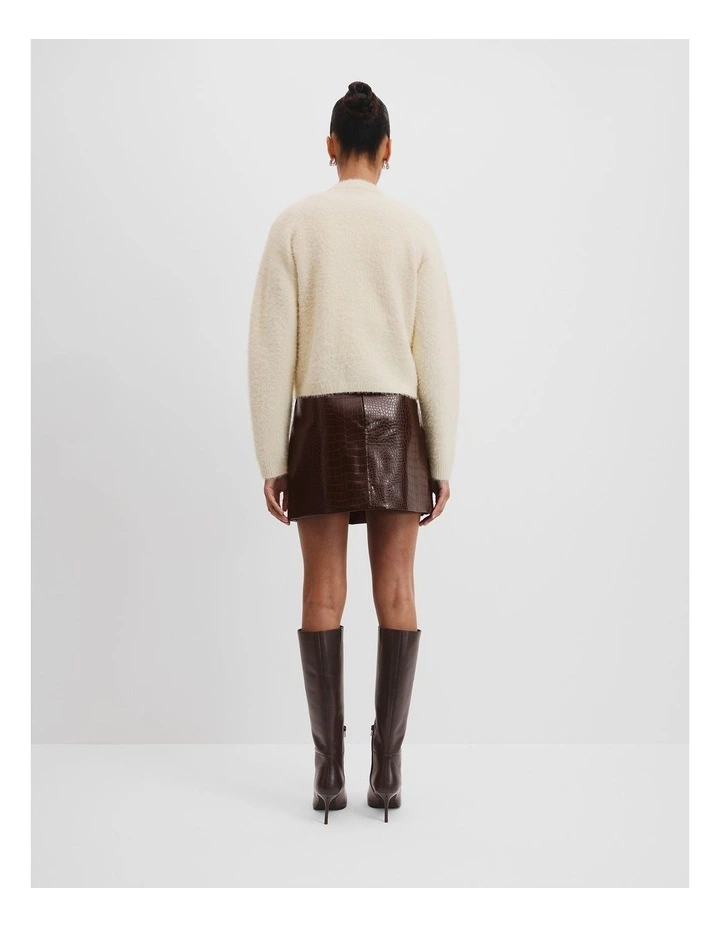 Fluffy Knit Cardigan in Bone image 4