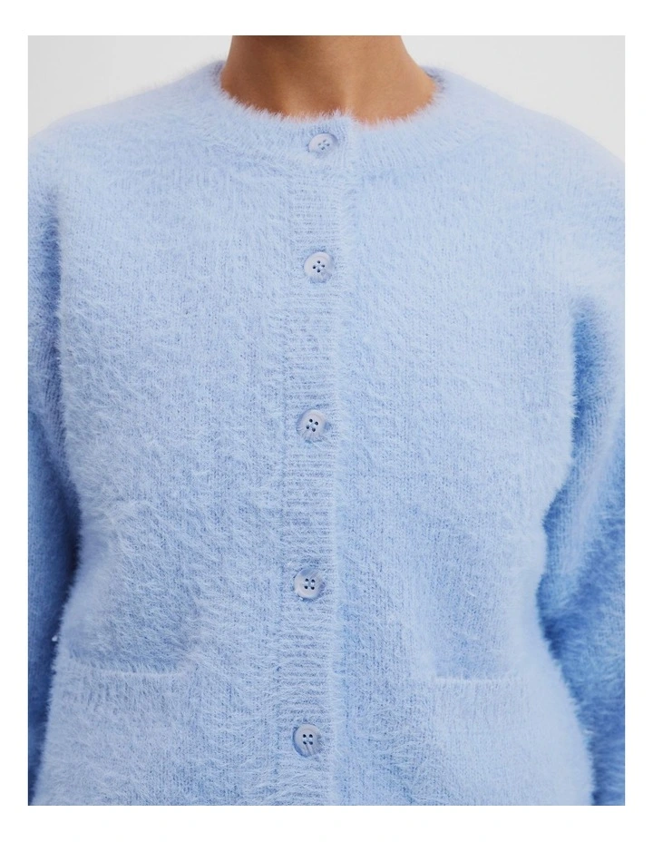 Fluffy Knit Cardigan in Lake Blue image 2