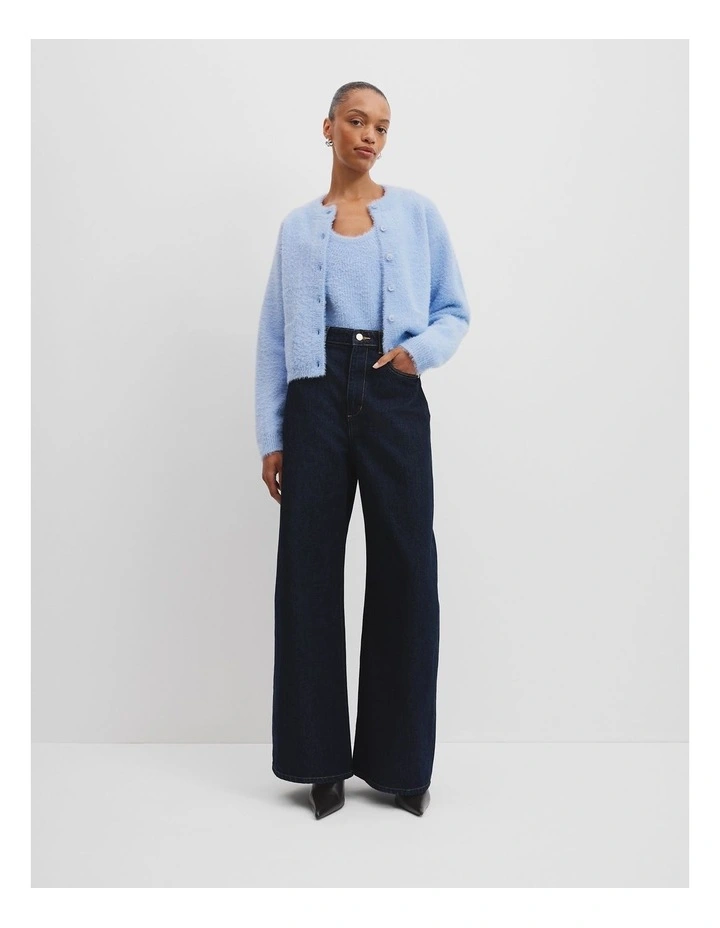 Fluffy Knit Cardigan in Lake Blue image 3