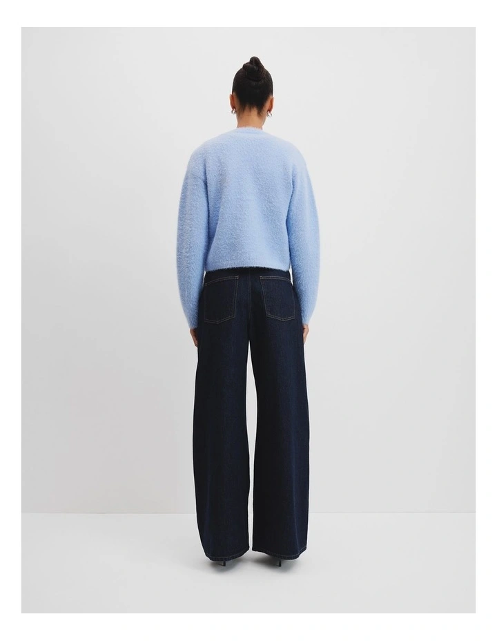 Fluffy Knit Cardigan in Lake Blue image 4