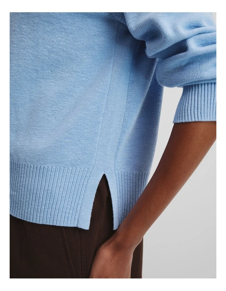Organically Grown Cotton Linen Crew Knit in Lake Blue image 3