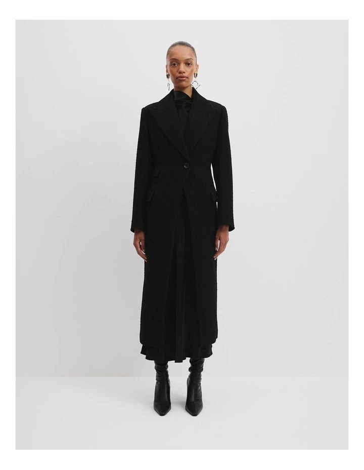 Sharp Lapel Boucle Coat in Black image 1