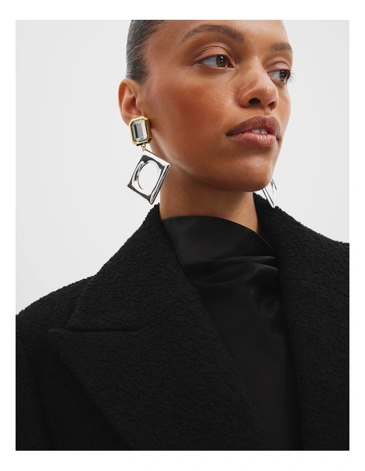 Sharp Lapel Boucle Coat in Black image 2