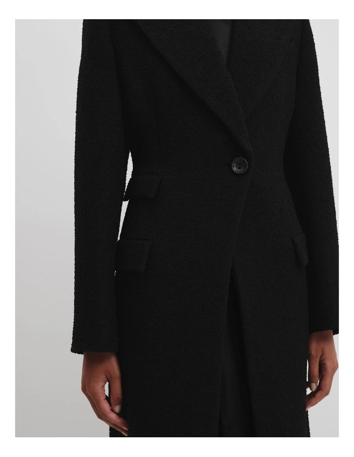 Sharp Lapel Boucle Coat in Black image 4