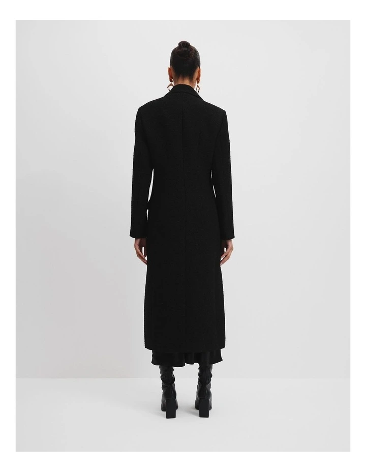 Sharp Lapel Boucle Coat in Black image 5