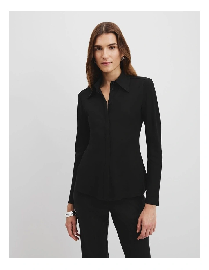 Fitted Crepe Shirt in Black image 1