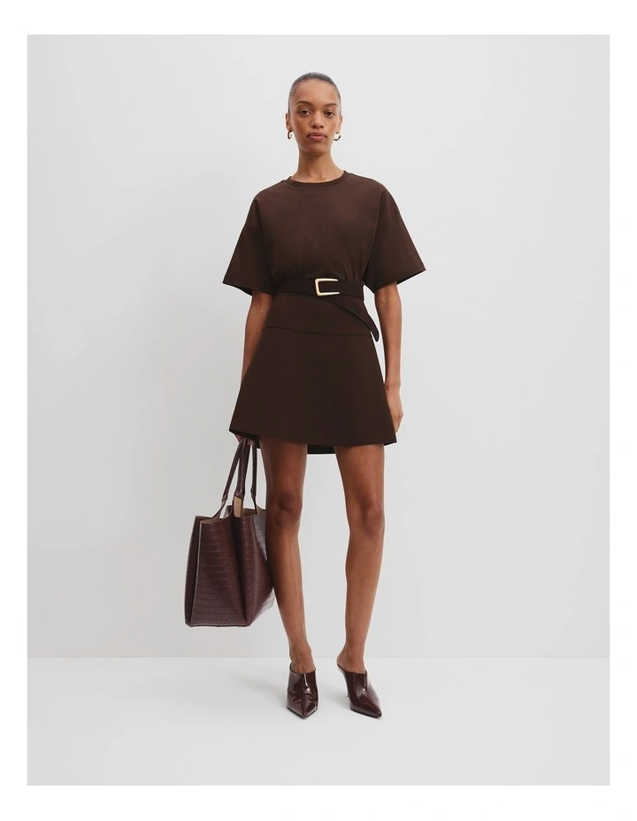 Compact Knit Mini Skirt in Brunette image 1