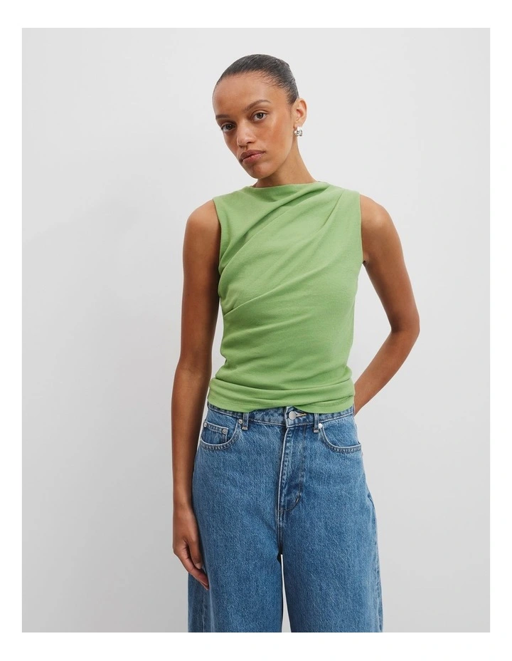 Fitted Drape Tank in Basil image 1