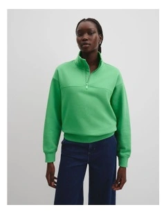 Australian Cotton Logo Half Zip Neck Sweat in Jade Green