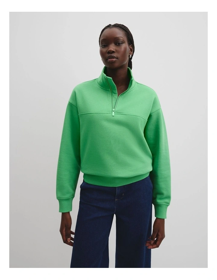 Australian Cotton Logo Half Zip Neck Sweat in Jade Green image 1