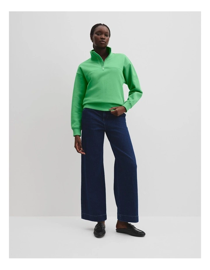 Australian Cotton Logo Half Zip Neck Sweat in Jade Green image 3