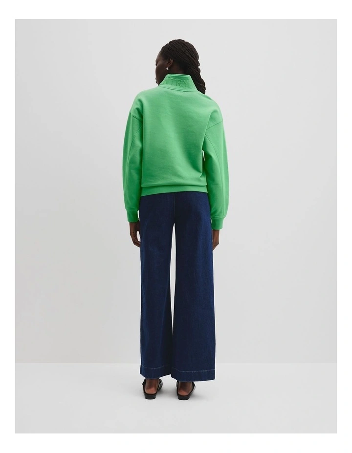 Australian Cotton Logo Half Zip Neck Sweat in Jade Green image 4