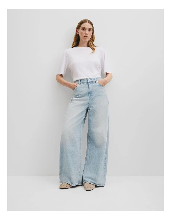 Curved Wide Jean in Faded Stone Wash image 1