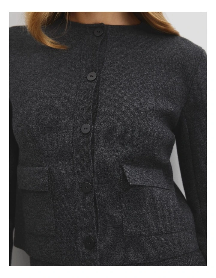 Compact Wool Knit Jacket in Black Marle image 3