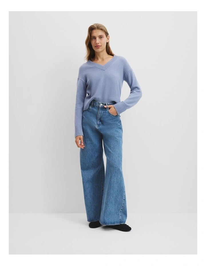 Verified Australian Merino Wool V-neck Knit in Steel Blue image 3