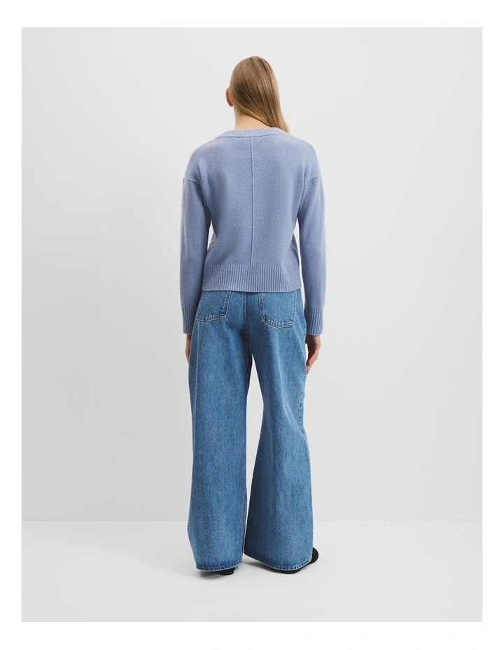 Verified Australian Merino Wool V-neck Knit in Steel Blue image 4