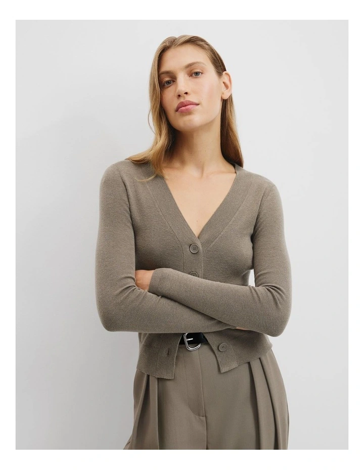Australian Merino Wool Silk Cardigan in Brunette Marle image 2