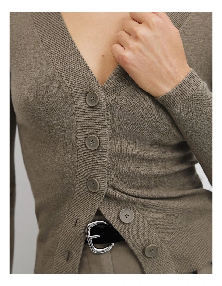 Australian Merino Wool Silk Cardigan in Brunette Marle image 3