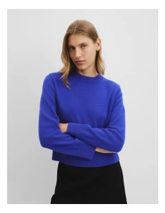 Organically Grown Cotton Blend Crop Crew Neck Knit in Deep Blue