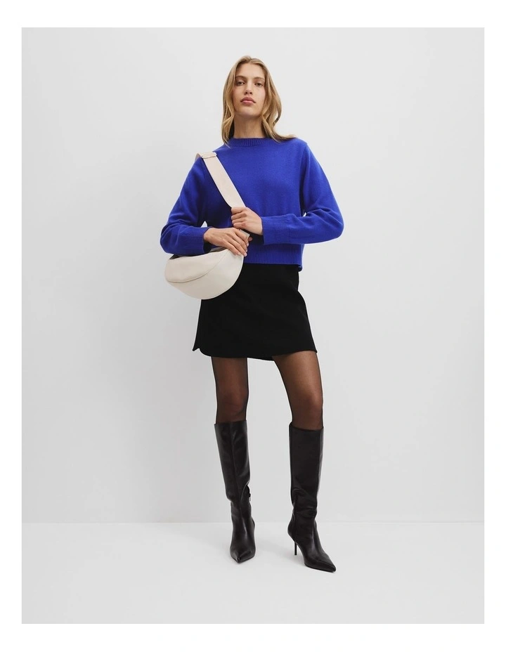 Organically Grown Cotton Blend Crop Crew Neck Knit in Deep Blue image 2