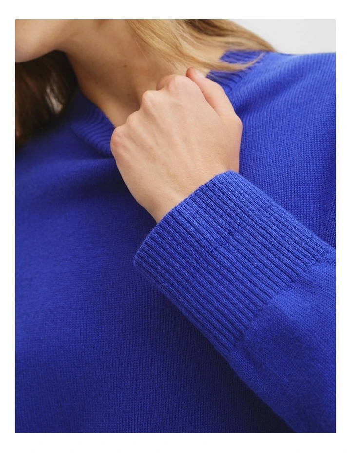 Organically Grown Cotton Blend Crop Crew Neck Knit in Deep Blue image 3