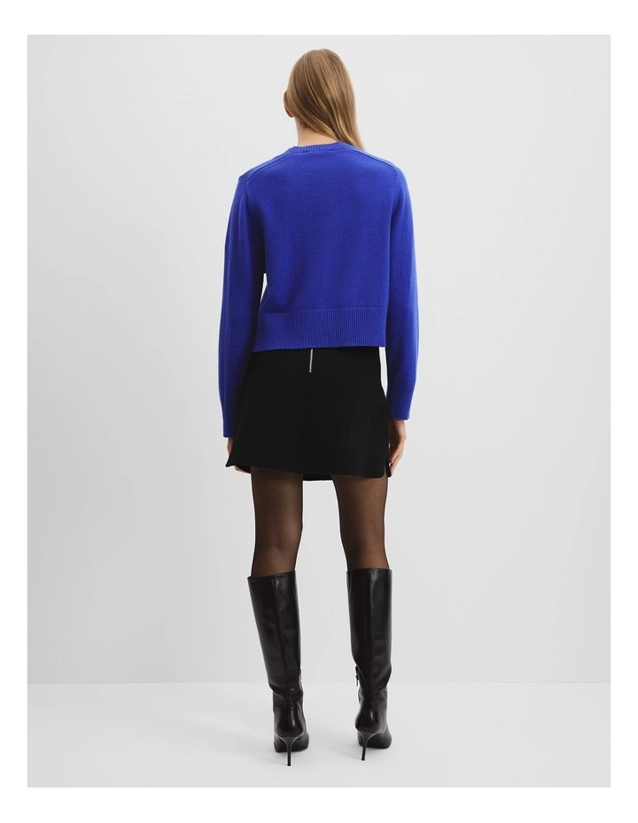 Organically Grown Cotton Blend Crop Crew Neck Knit in Deep Blue image 4