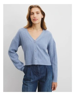Rib Knit Cardigan in Steel Blue