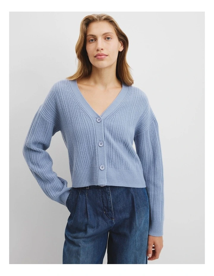 Rib Knit Cardigan in Steel Blue image 1