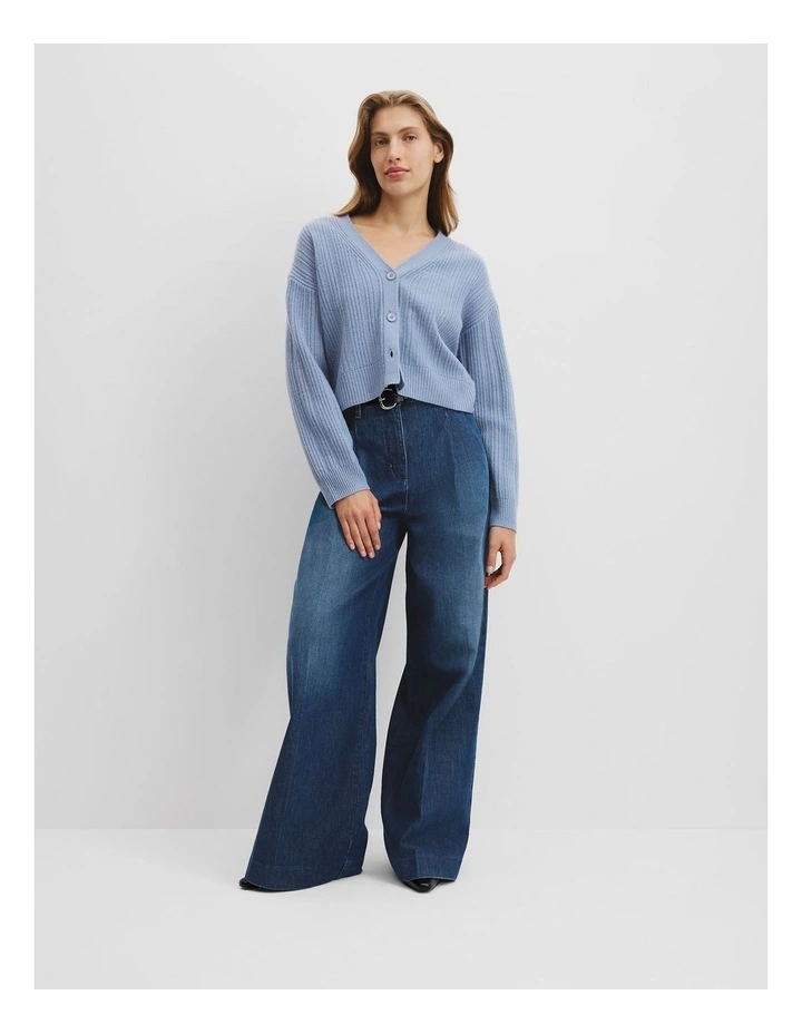 Rib Knit Cardigan in Steel Blue image 3