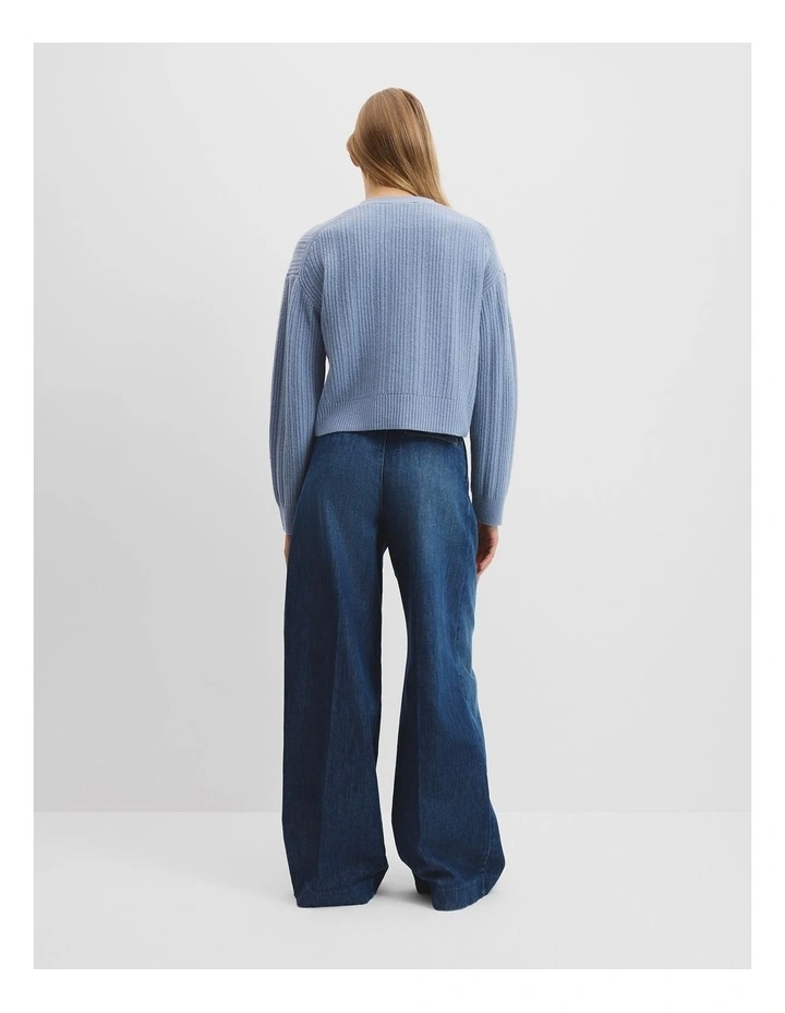 Rib Knit Cardigan in Steel Blue image 4