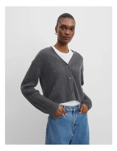 Rib Knit Cardigan in Charcoal Marle