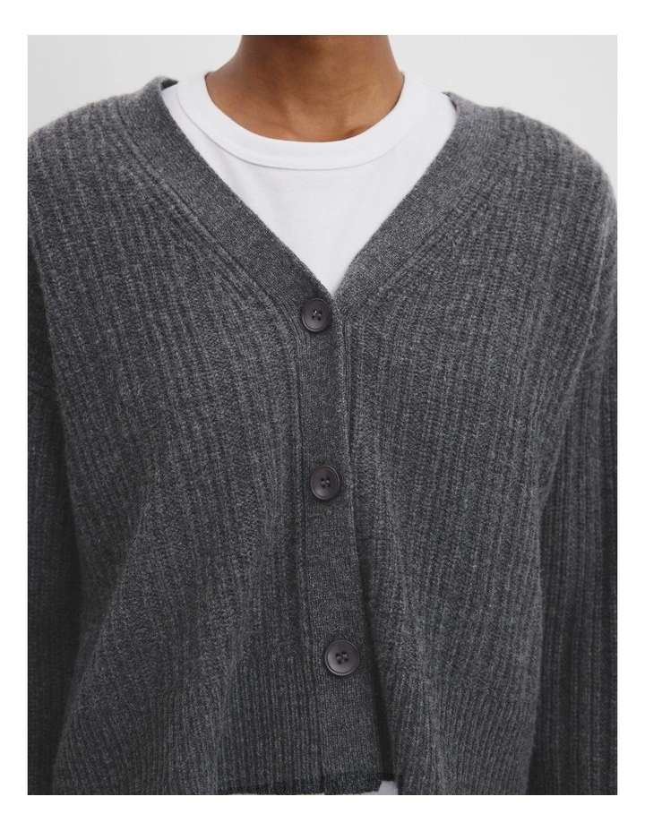 Rib Knit Cardigan in Charcoal Marle image 2