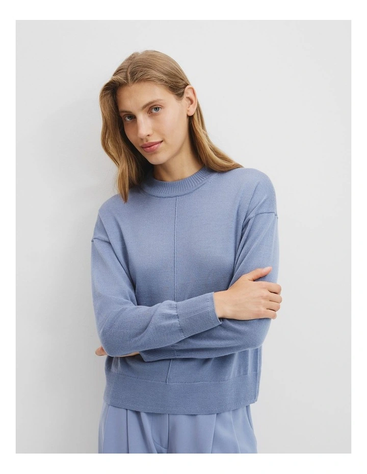 Verified Australian Merino Wool Crew Neck Knit in Steel Blue image 1